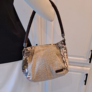 Sakroots Cream/Brown Multicolor Shoulder Bag Elsa Small Hobo W/Owl Jute Cotton